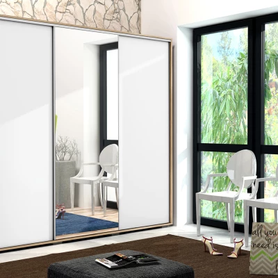 Třídveřová šatní skříň 250/215 LEONARDO - dub craft zlatý / bílá