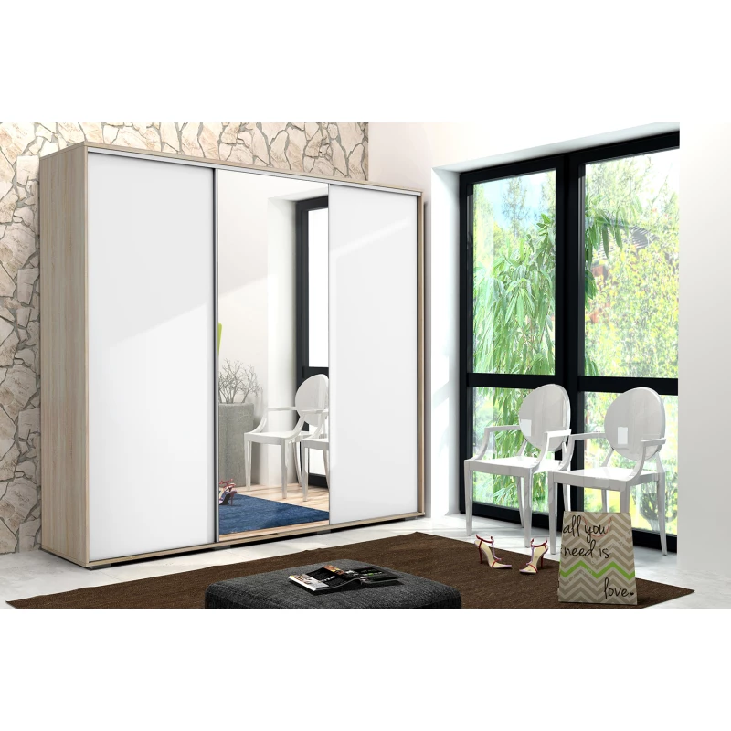 Třídveřová šatní skříň 250/215 LEONARDO - dub sonoma / bílá