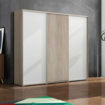 Třídveřová šatní skříň 278/215 LEO - dub sonoma / bílá