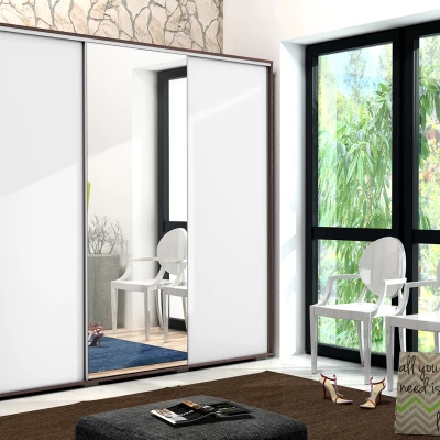 Třídveřová šatní skříň 278/215 LEONARDO - čokoláda / bílá