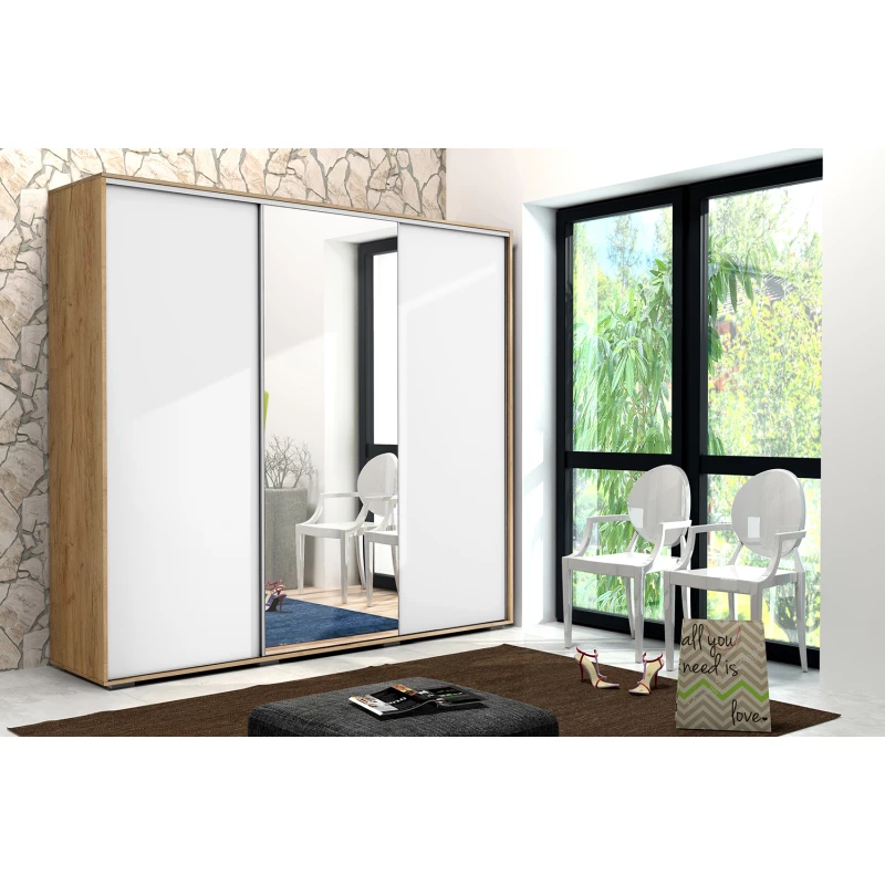 Třídveřová šatní skříň 278/215 LEONARDO - dub craft zlatý / bílá