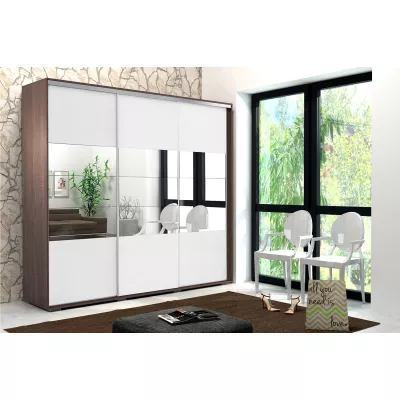 Třídveřová šatní skříň 250/215 LUCA - čokoláda / bílá