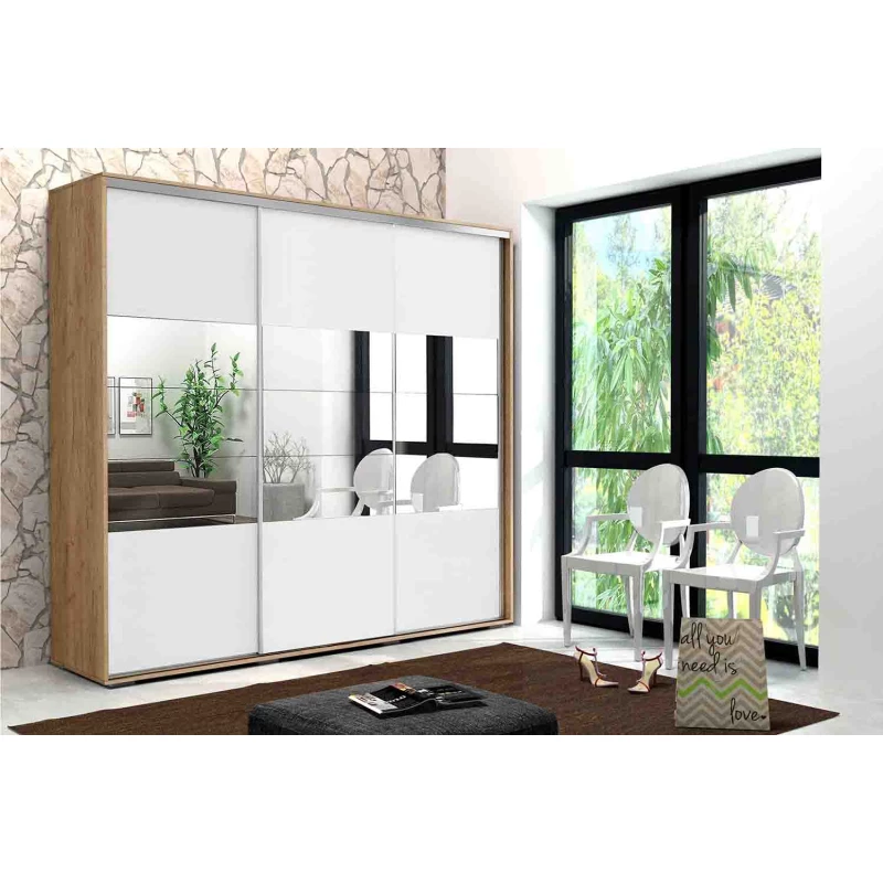 Třídveřová šatní skříň 250/215 LUCA - dub craft zlatý / bílá