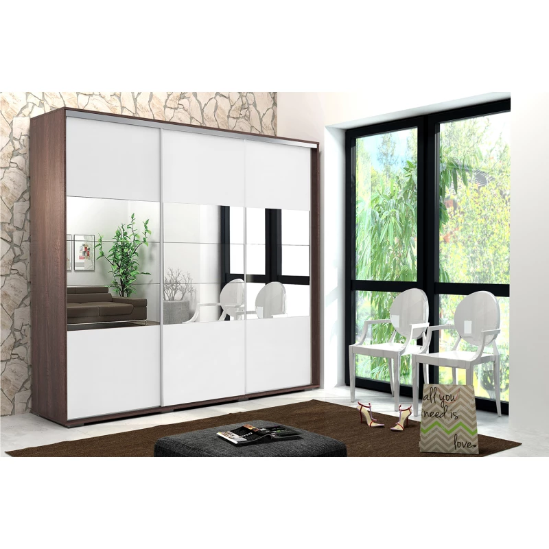 Třídveřová šatní skříň 278/215 LUCA - čokoláda / bílá