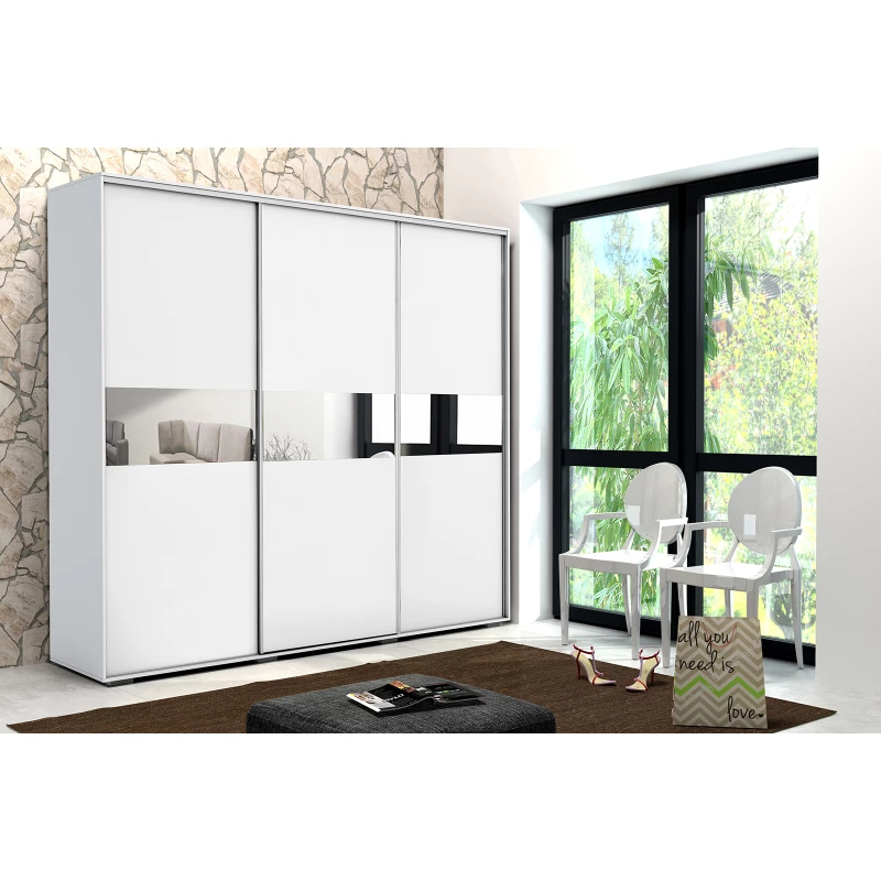 Šatní skříň 250/215 LUIS se zrcadlem - bílá