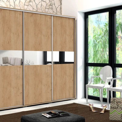 Šatní skříň 250/215 LUIS se zrcadlem - dub craft zlatý