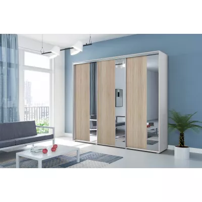 Třídveřová šatní skříň 250/215 MARCO - bílá / dub sonoma