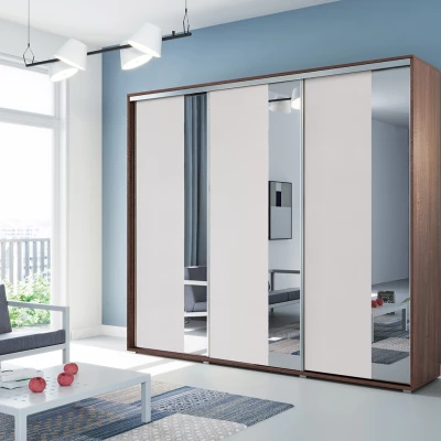 Třídveřová šatní skříň 250/215 MARCO - čokoláda / bílá