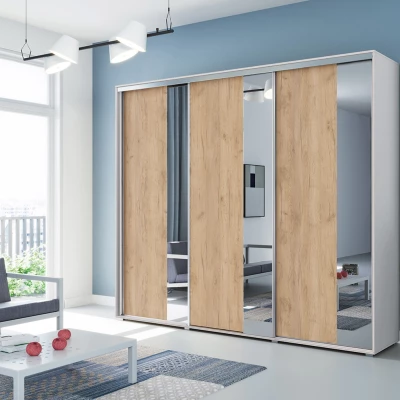 Třídveřová šatní skříň 278/215 MARCO - bílá / dub craft zlatý