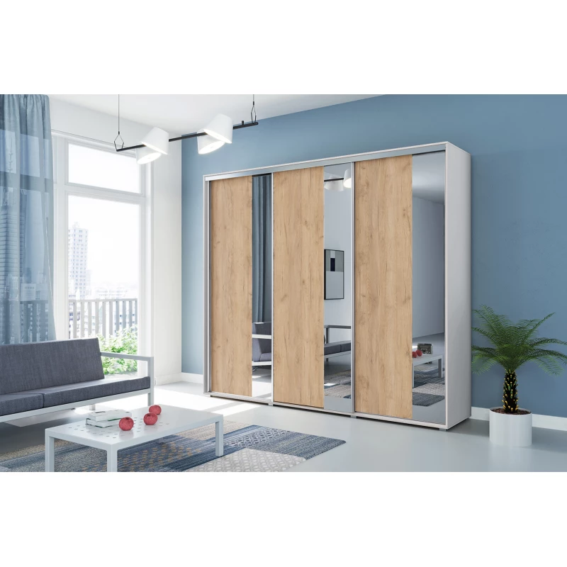 Třídveřová šatní skříň 278/215 MARCO - bílá / dub craft zlatý