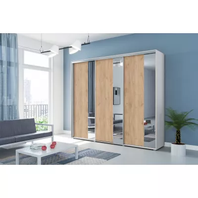 Třídveřová šatní skříň 278/215 MARCO - bílá / dub craft zlatý