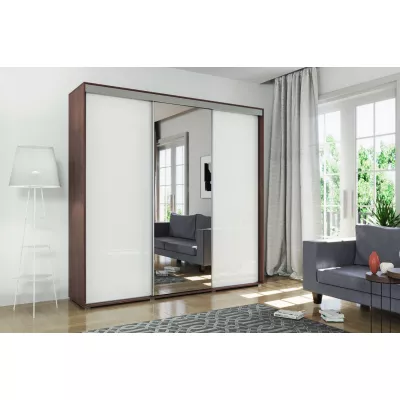 Šatní skříň 250/215 MATEO se zrcadlem - čokoláda / bílá