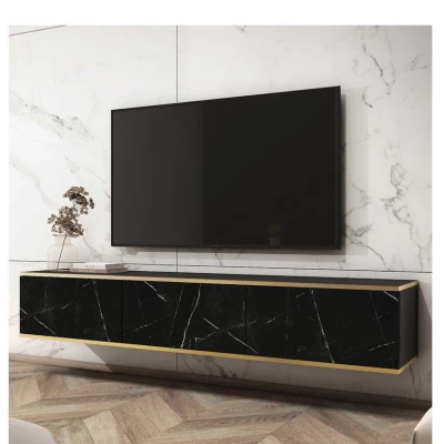Televizní stolek REFUGIO - 175 cm, černý mramor / černý