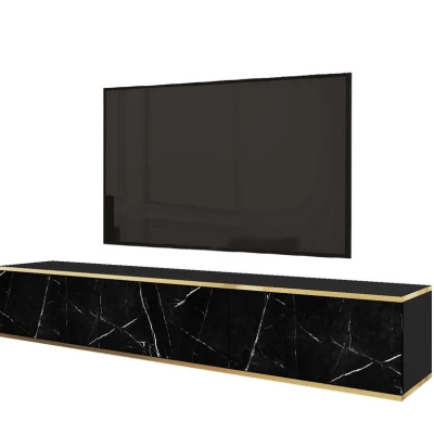 Televizní stolek REFUGIO - 175 cm, černý mramor / černý
