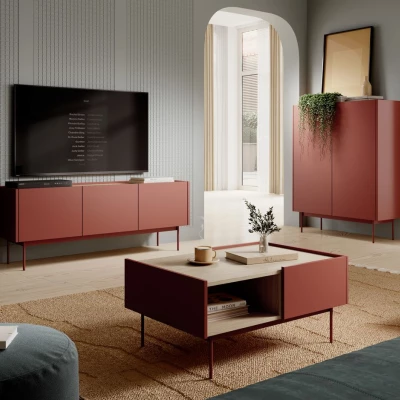 Široká komoda s dvířky PAULIEN - cihlová