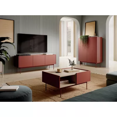 Široká komoda s dvířky PAULIEN - cihlová