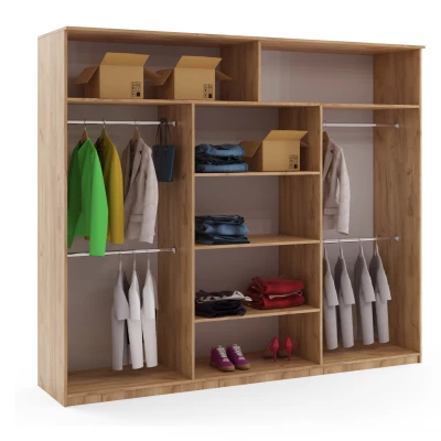 Šatní skříň 250 NEVENA s posuvnými dveřmi - dub craft zlatý / černá