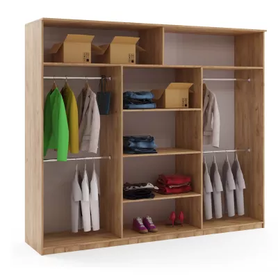 Šatní skříň 250 NEVENA s posuvnými dveřmi - dub craft zlatý / černá