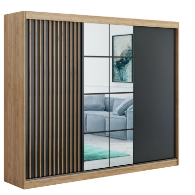 Šatní skříň 250 NEVENA s posuvnými dveřmi - dub craft zlatý / černá