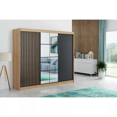 Šatní skříň 250 NEVENA s posuvnými dveřmi - dub craft zlatý / černá