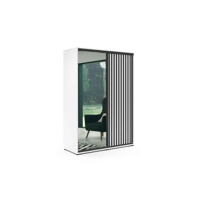 Prostorná šatní skříň 200 MABELA se zrcadlem - bílá / černá