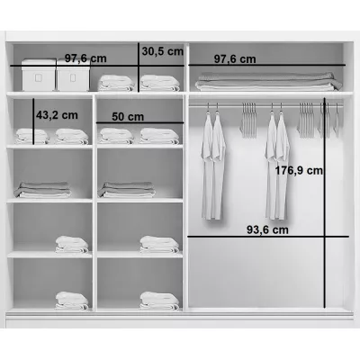 Prostorná šatní skříň 200 MABELA se zrcadlem - bílá / černá