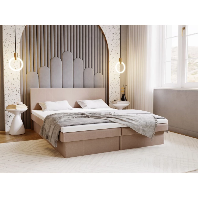 Čalouněná postel 140x200 AVRIL 1 s úložným prostorem - světle hnědá