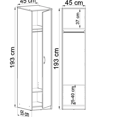 Úzká šatní skříň 45 SIMELA - grafitová / dub wotan