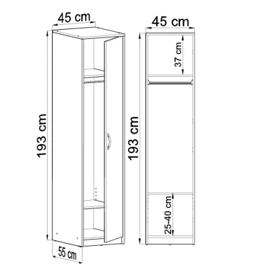 Úzká šatní skříň 45 SIMELA - grafitová / dub wotan