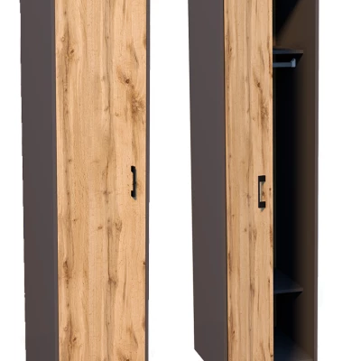 Úzká šatní skříň 45 SIMELA - grafitová / dub wotan