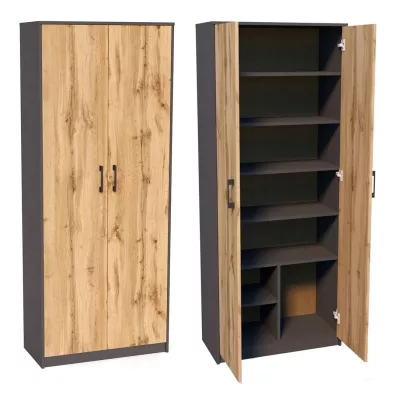 Policová šatní skříň 74 LUBA - grafitová / dub wotan