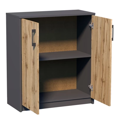 Komoda s dvířky IBOJA - grafitová / dub wotan