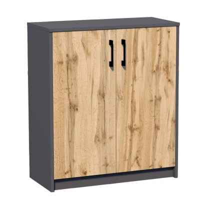 Komoda s dvířky IBOJA - grafitová / dub wotan