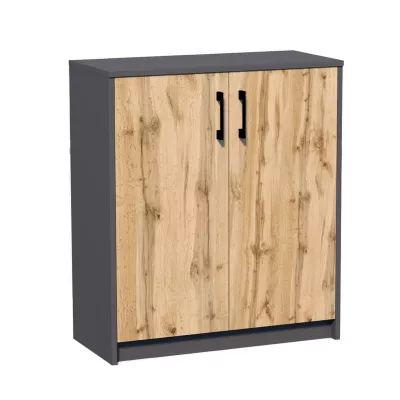 Komoda s dvířky IBOJA - grafitová / dub wotan
