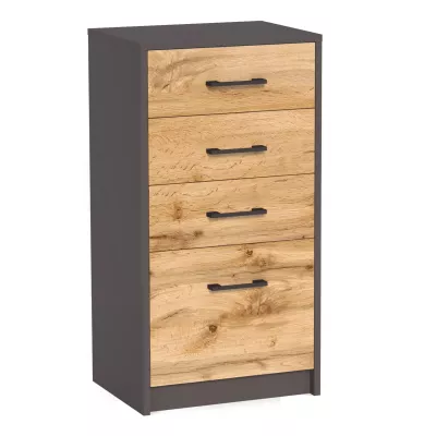 Úzká šuplíková komoda IBOJA - grafitová / dub wotan