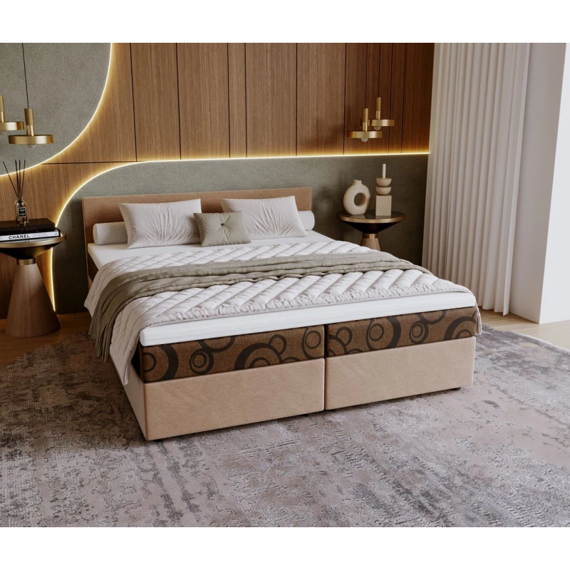 Čalouněná postel 140x200 SUVI 2 s úložným prostorem - béžová / hnědá