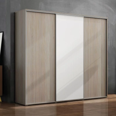 Třídveřová šatní skříň 278/215 LEO - dub sonoma / bílá / dub sonoma