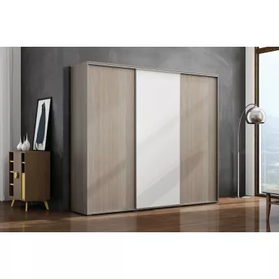 Třídveřová šatní skříň 278/215 LEO - dub sonoma / bílá / dub sonoma