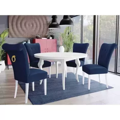 Luxusní jídelní sestava KRAM 3 - bílá / modrá + pozlacené klepadlo
