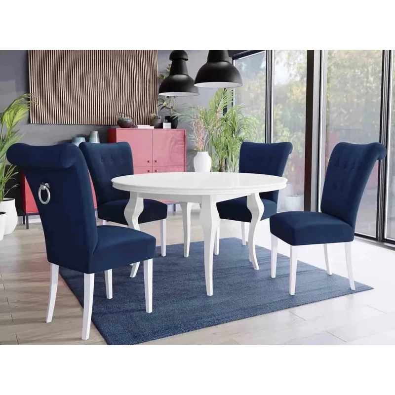 Luxusní jídelní sestava KRAM 3 - bílá / modrá + chromované klepadlo