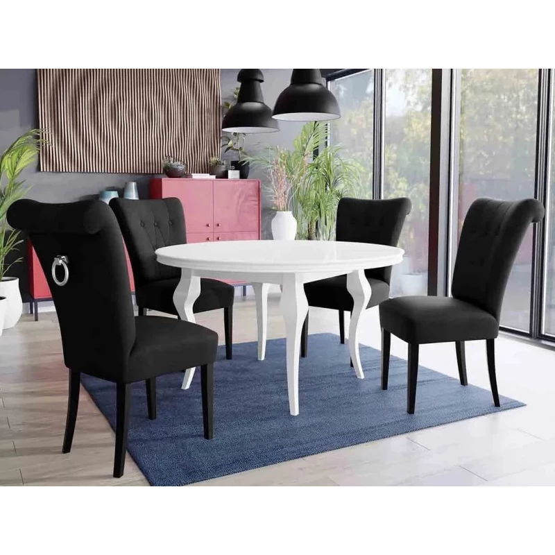 Luxusní jídelní sestava KRAM 3 - bílá / černá / černá + chromované klepadlo