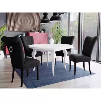 Luxusní jídelní sestava KRAM 3 - bílá / černá / černá + chromované klepadlo