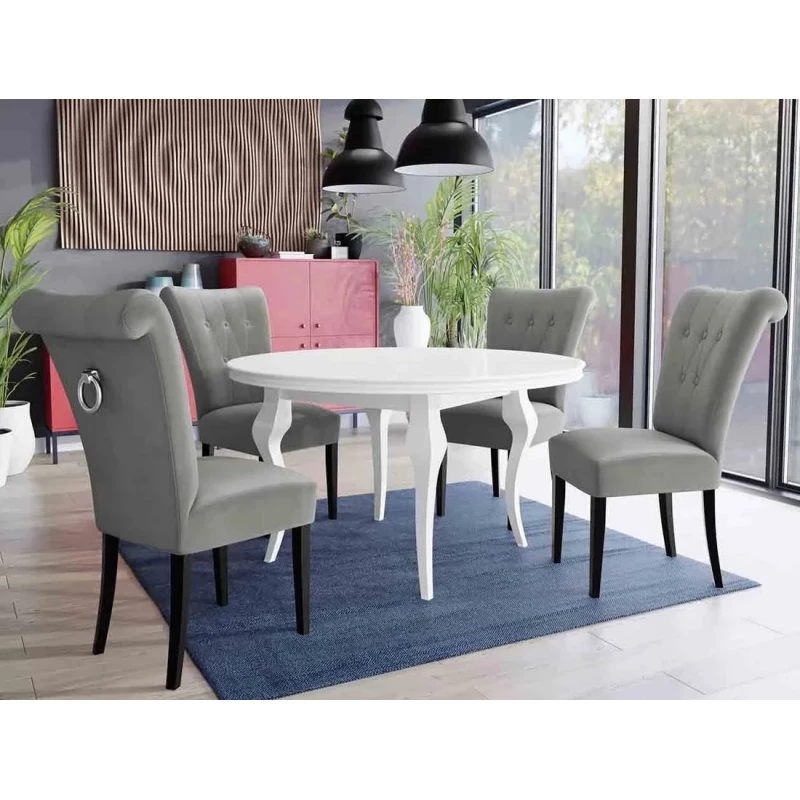 Luxusní jídelní sestava KRAM 3 - bílá / černá / šedá + chromované klepadlo