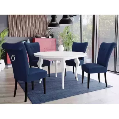 Luxusní jídelní sestava KRAM 3 - bílá / černá / modrá + chromované klepadlo