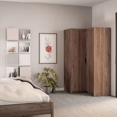 Rohová skříň 98 PILINA s policemi - dub lefkas