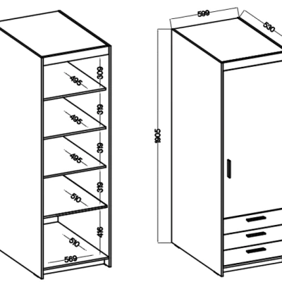 Policová skříň 60 PILINA se šuplíky - bílá