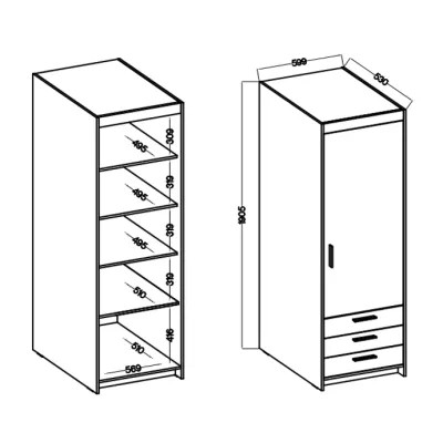 Policová skříň 60 PILINA se šuplíky - bílá
