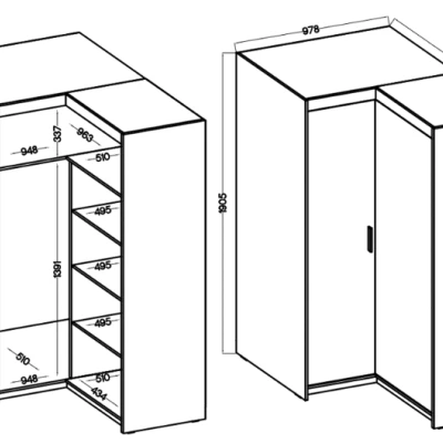 Rohová skříň 98 PILINA s policemi - dub sonoma