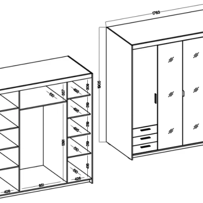 Šatní skříň 177 PILINA se zrcadly - dub lefkas