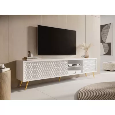 Široký televizní stolek KENDRA - bílý + LED osvětlení ZDARMA